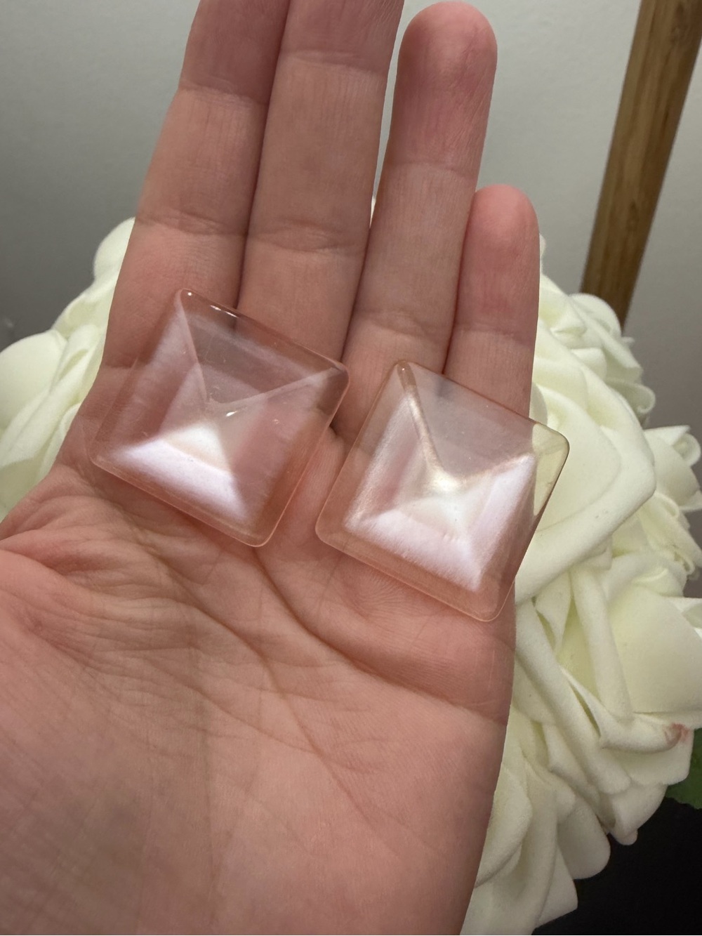 Vintage Rose-Tinted Square Dome Earrings - Women Jewelry